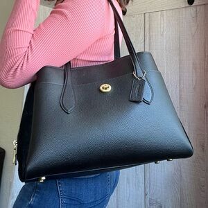 Coach Lora Carryall Black Leather Suede Shoulder Bag